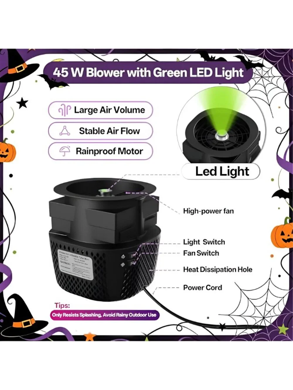 Halloween Witch Inflatable Tube Man 6ft,with 45W Blower+Green Spotlight
